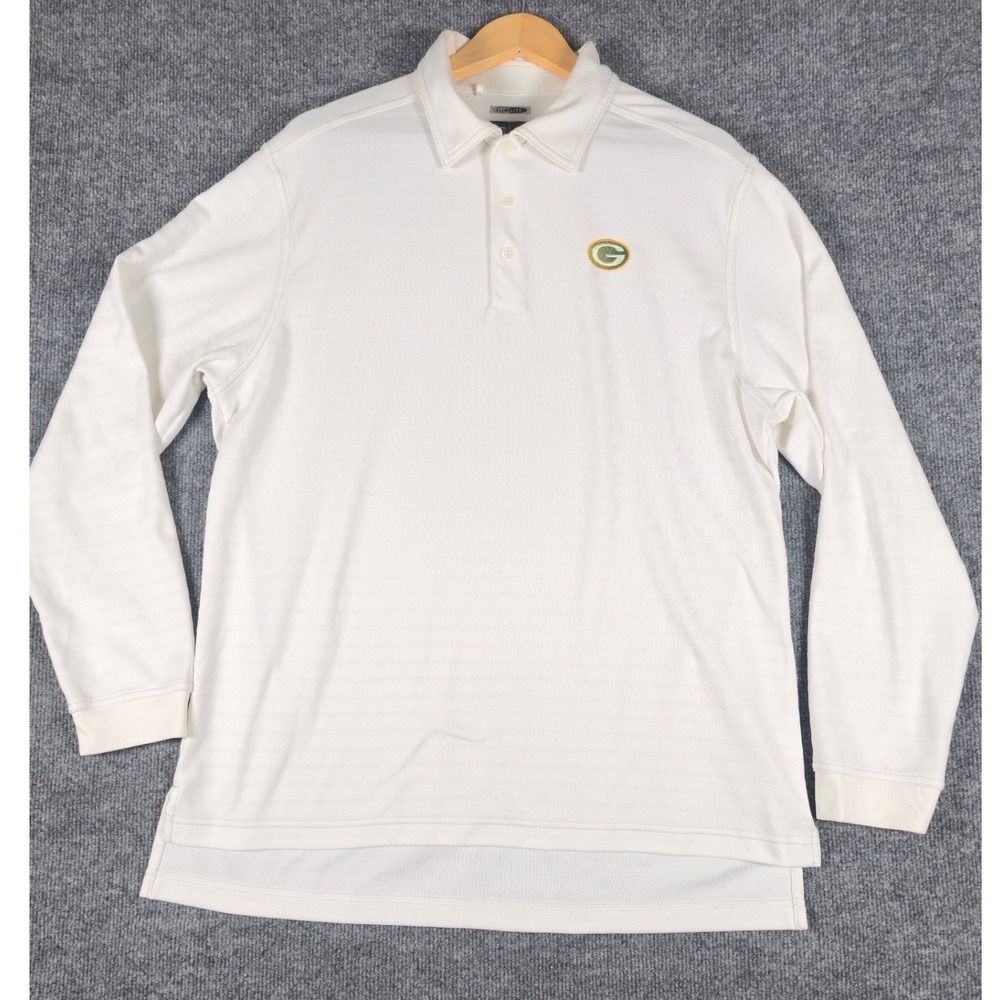 Adidas ClimaLite Mens Long Sleeve Polo Shirt Green Bay Packers Logo White Sz L